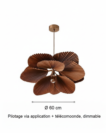 Lustre Ventilateur Papier Floral Fait Main - Ø 60 cm / Pilotage via application + télécommande, dimmable