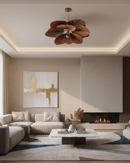 Lustre Ventilateur Papier Floral Fait Main - Ø 60 cm / Pilotage via application + télécommande, dimmable