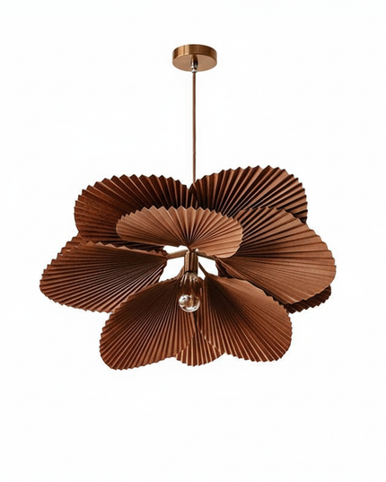 Lustre Ventilateur Papier Floral Fait Main - Double cercle - Acajou / Lumière