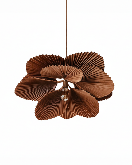 Lustre Ventilateur Papier Floral Fait Main - Double cercle - Bois naturel / Lumière naturelle