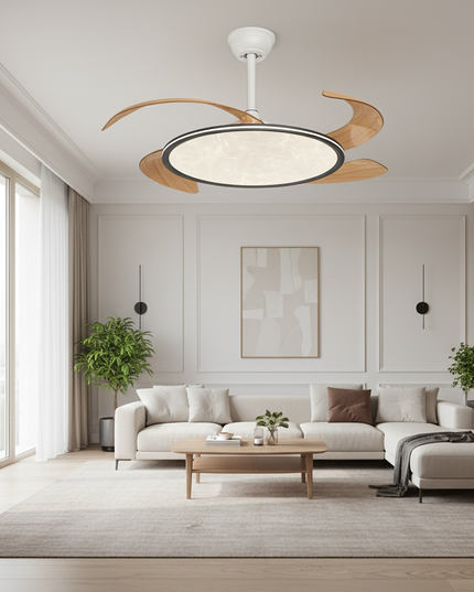 Lustre Ventilateur Plein Spectre Bois Anthracite - A2 - Noyer / variateur à distance