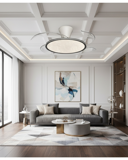 Lustre Ventilateur Plein Spectre Bois Anthracite - B1 - Noyer / variateur à distance