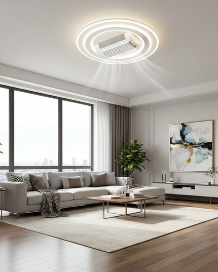 Lustre Ventilateur Rétractable Blanc LED Intelligent - Rond 47cm / Télécommande | 220 V