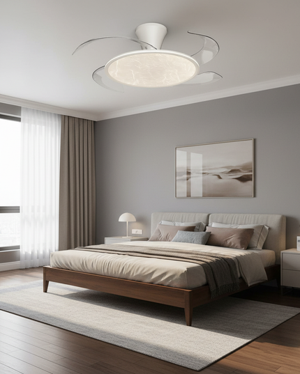 Lustre Ventilateur Rétractable Bois Ultra-fin Chambre - B2 - Noyer / variateur à distance