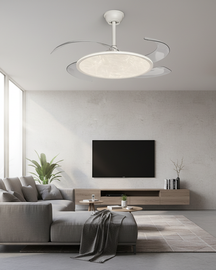 Lustre Ventilateur Rétractable Bois Ultra-fin Chambre - Noir L 61 x 54 x 17 cm / variateur à distance