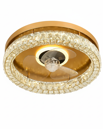Lustre Ventilateur Rétractable Cristal Chrome LED - Ø 50 cm - H 56 cm / variateur RC 220 V / 110–240 V