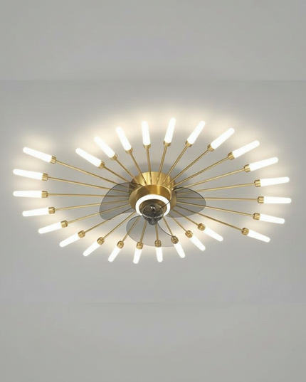 Lustre Ventilateur Rétractable Doré LED Dimmable - Vue 1