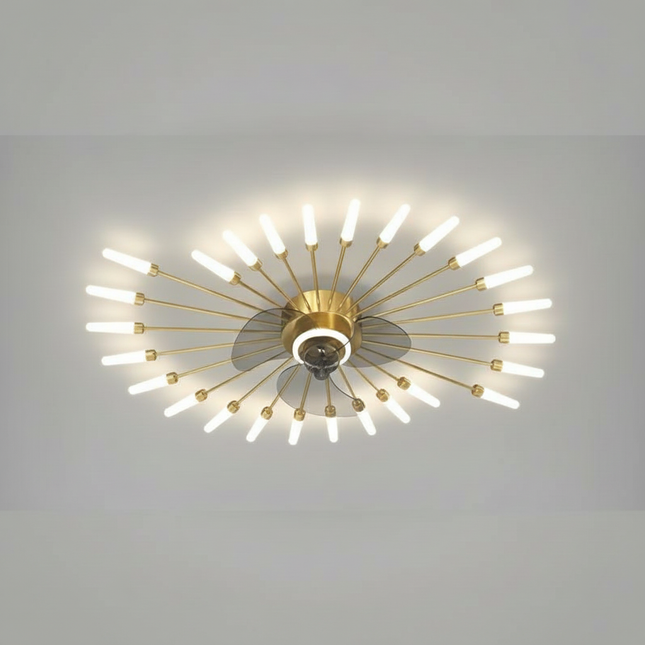 Lustre Ventilateur Rétractable Doré LED Dimmable - Vue 1