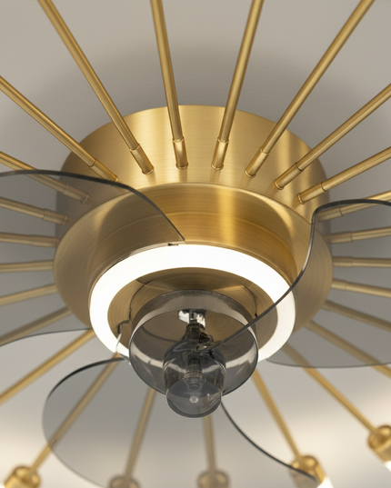 Lustre Ventilateur Rétractable Doré LED Dimmable - Vue 2