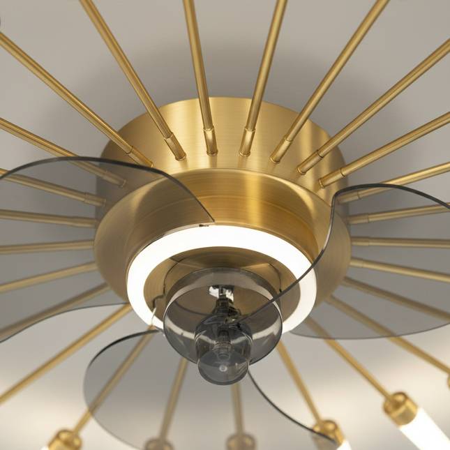 Lustre Ventilateur Rétractable Doré LED Dimmable - Vue 2