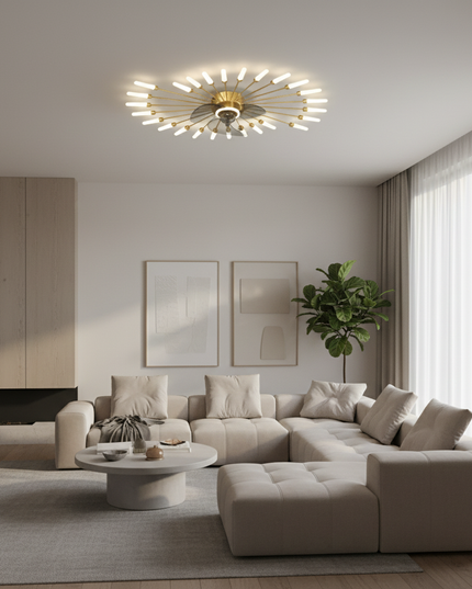 Lustre Ventilateur Rétractable Doré LED Dimmable - Vue 4