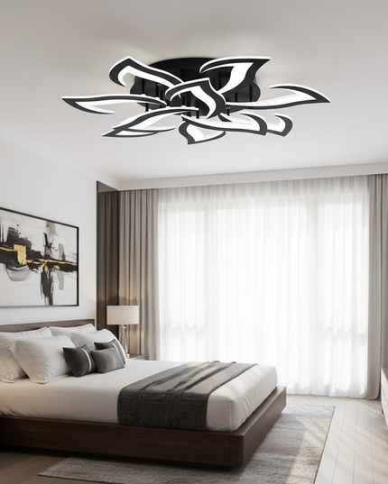 Lustre Ventilateur Rétractable Lotus Blanc - noir 10 pétales / Application avec variateur RC