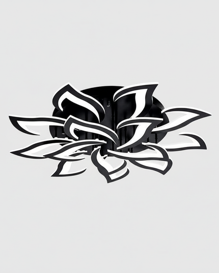 Lustre Ventilateur Rétractable Lotus Blanc - noir 14 pétales / Application avec variateur RC