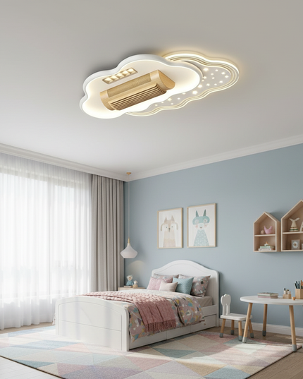 Lustre Ventilateur Rétractable Moderne LED Dimmable - Blanc & Finition Noyer / 8 têtes / 180–260 V