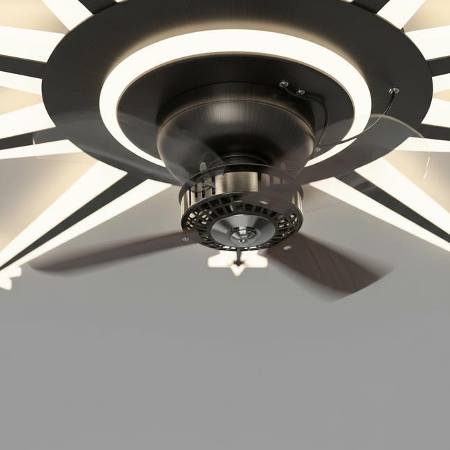 Lustre Ventilateur Rétractable Moderne Noir Dimmable - Vue 2