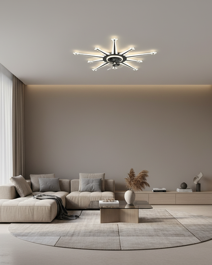 Lustre Ventilateur Rétractable Moderne Noir Dimmable - Vue 4