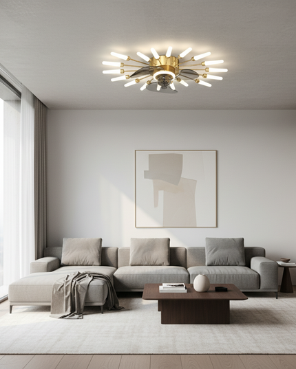 Lustre Ventilateur Rétractable Noir Dimmable - 18 têtes - Ou / radio