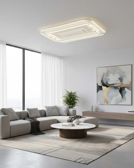 Lustre Ventilateur Rétractable Noir Dimmable - Blanc-L110-W700-112W / 220 V