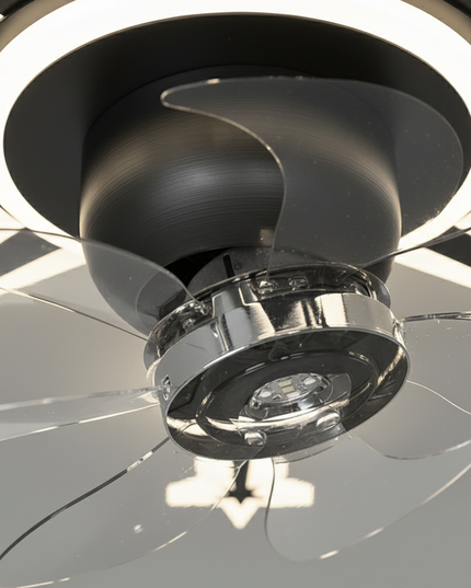 Lustre Ventilateur Rétractable Noir Doré LED - Vue 2