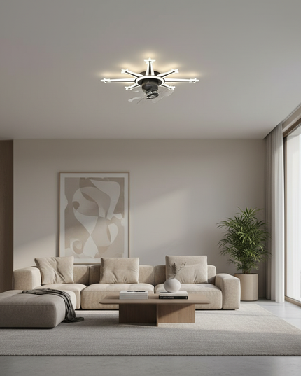 Lustre Ventilateur Rétractable Noir Doré LED - Vue 4