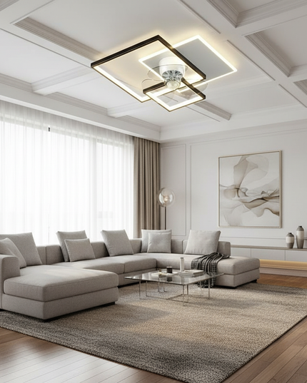 Lustre Ventilateur Rétractable Noir LED - Blanc - 5 pétales / Intensité réglable par télécommande