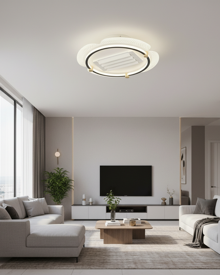 Lustre Ventilateur Rétractable Noir Réversible - Noir-D55-55W / 220 V