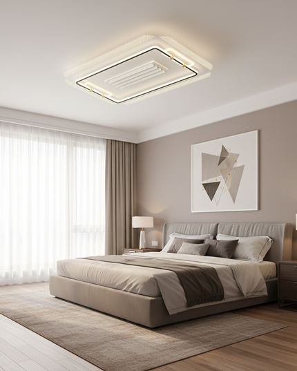 Lustre Ventilateur Rétractable Réversible Noir - Noir-L110-W700-112W / 220 V