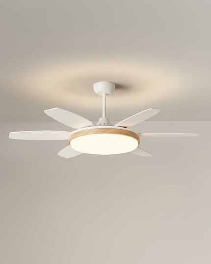 Lustre Ventilateur Rétro Crème Noyer LED - A - Blanc Ø 132 cm / Variation de luminosité