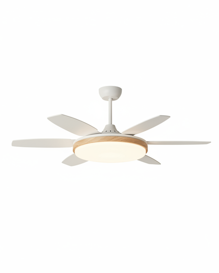 Lustre Ventilateur Rétro Crème Noyer LED - A - Blanc Ø 142 cm / Variation de luminosité