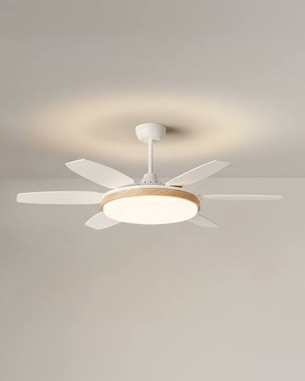 Lustre Ventilateur Rétro Crème Noyer LED - A - Blanc Ø 152 cm / Variation de luminosité
