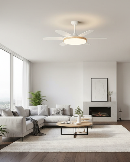 Lustre Ventilateur Rétro Crème Noyer LED - A - Blanc Ø 152 cm / Variation de luminosité