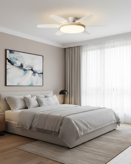 Lustre Ventilateur Rétro Crème Noyer LED - B - Blanc Ø 142 cm / Variation de luminosité