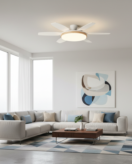 Lustre Ventilateur Rétro Crème Noyer LED - B - Blanc Ø 152 cm / Variation de luminosité