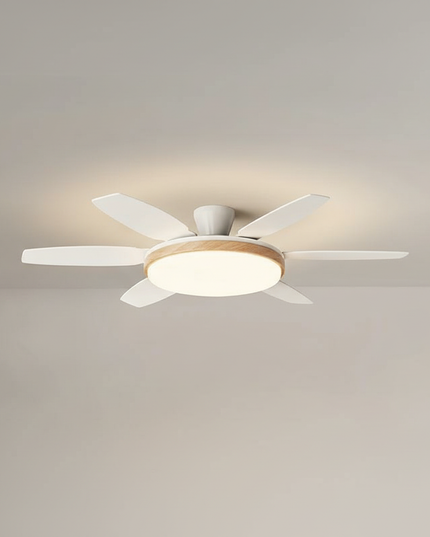 Lustre Ventilateur Rétro Crème Noyer LED - Vue 1