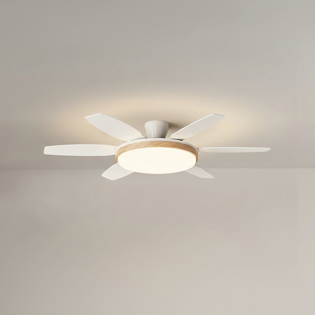 Lustre Ventilateur Rétro Crème Noyer LED - Vue 1
