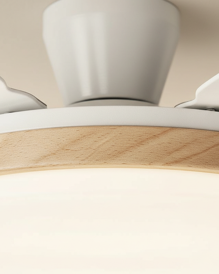 Lustre Ventilateur Rétro Crème Noyer LED - Vue 2