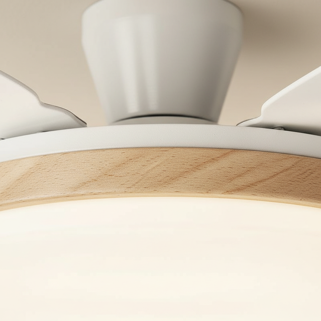 Lustre Ventilateur Rétro Crème Noyer LED - Vue 2