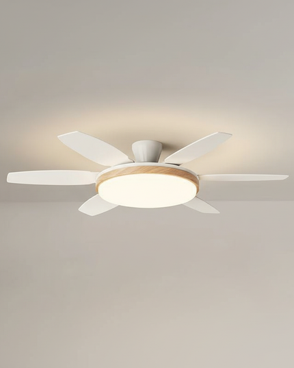 Lustre Ventilateur Rétro Crème Noyer LED - Vue 3