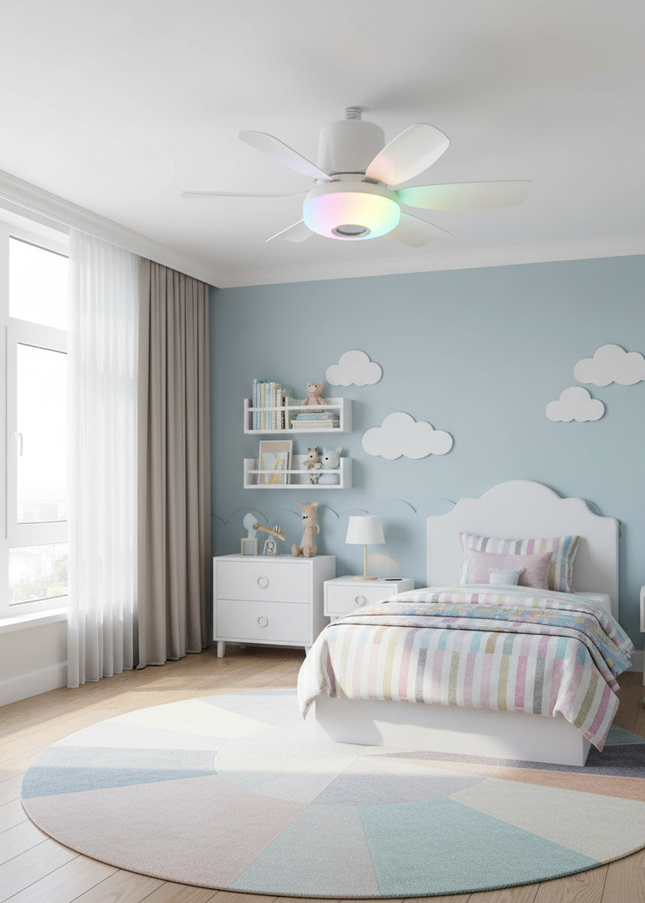 Lustre Ventilateur RGB Musique Télécommande E27 - Noir