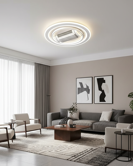 Lustre Ventilateur Sans Pales Blanc Télécommande - 47 cm - Carré Noir / variateur RC 220 V