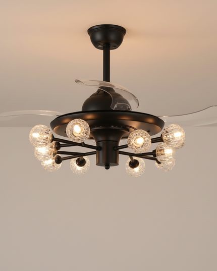 Lustre Ventilateur Sans Pales Cristal Enfant - 12 têtes - Noir / 220 V