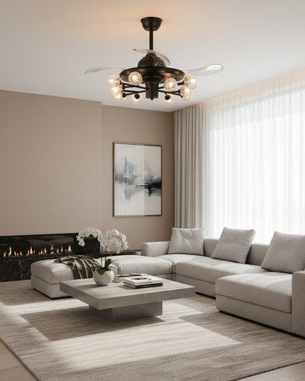 Lustre Ventilateur Sans Pales Cristal Enfant - 12 têtes - Noir / 220 V