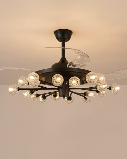 Lustre Ventilateur Sans Pales Cristal Enfant - 12 têtes - Noir / radio