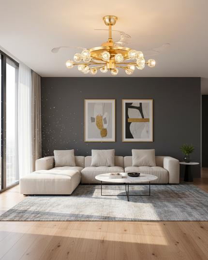 Lustre Ventilateur Sans Pales Cristal Enfant - 12 têtes - Noir / radio