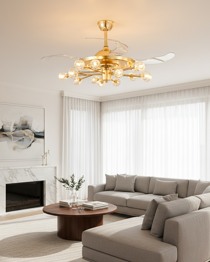 Lustre Ventilateur Sans Pales Cristal Enfant - 15 têtes - Noir / 220 V