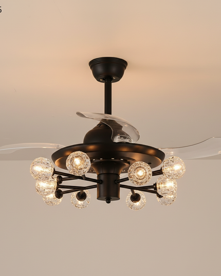 Lustre Ventilateur Sans Pales Cristal Enfant - 15 têtes - Noir / radio
