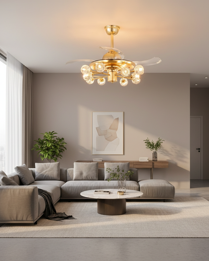 Lustre Ventilateur Sans Pales Cristal Enfant - 15 têtes - Noir / radio