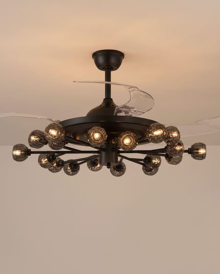 Lustre Ventilateur Sans Pales Cristal Enfant - 18 têtes - Noir / 220 V