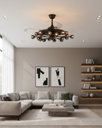 Lustre Ventilateur Sans Pales Cristal Enfant - 18 têtes - Noir / 220 V