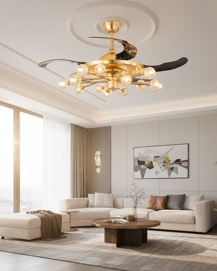 Lustre Ventilateur Sans Pales Cristal Enfant - 18 têtes - Noir / radio